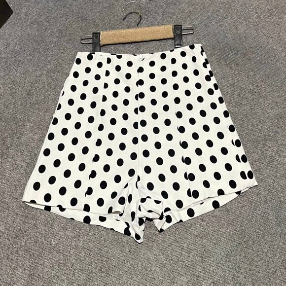 Pants - White Polka Dot High Waisted Shorts
